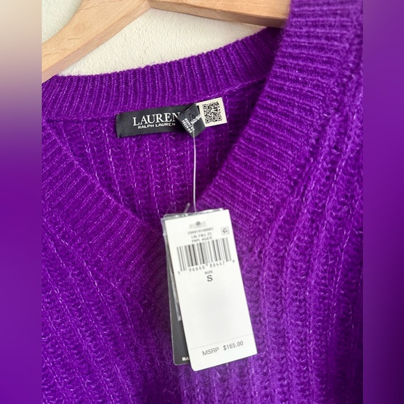 RALPH LAUREN Wool Blend Ribbed V-Neck Purple Sweater S NWT - Picture 5 of 10